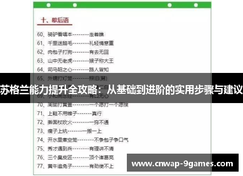 苏格兰能力提升全攻略：从基础到进阶的实用步骤与建议