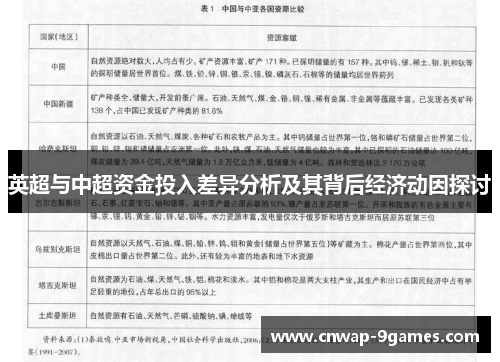 英超与中超资金投入差异分析及其背后经济动因探讨