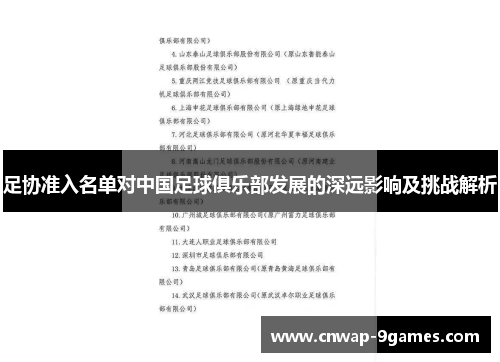 足协准入名单对中国足球俱乐部发展的深远影响及挑战解析 足协准入名单对中国足球俱乐部发展的深远影响及挑战解析
