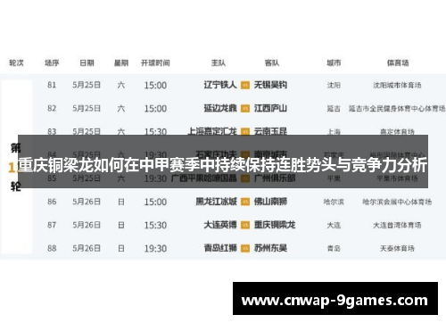 重庆铜梁龙如何在中甲赛季中持续保持连胜势头与竞争力分析 重庆铜梁龙如何在中甲赛季中持续保持连胜势头与竞争力分析